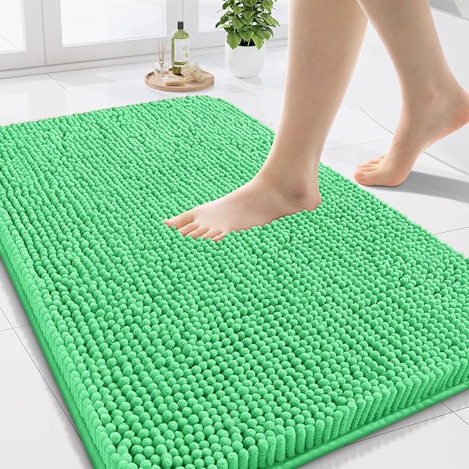 Arotive Bathroom Rugs 24x16, Extra Soft Absorbent Shaggy Chenille Bath Rugs, Machine Washable Rubber Backing Non-Slip Bath Mats for Bathroom Floor Tub and Shower, Home Decor Accessories, Mint Green