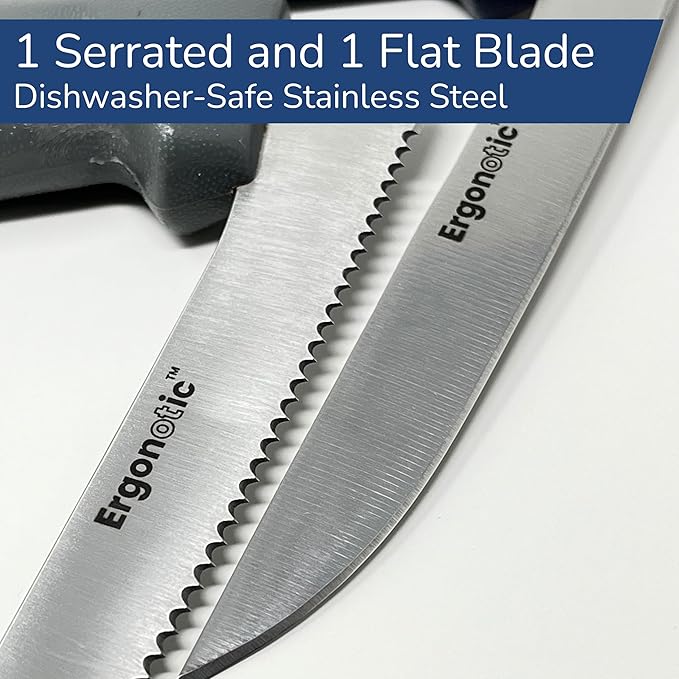Right Angle Knife 2-Pack – Ergonomic L Shaped Knives with Serrated & Chopping Blades, Adaptive Kitchen Tools for Arthritis