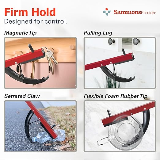 Sammons Preston Reacher, 26" Lightweight Grabber Reacher Tool with Magnetic Tip, Ergonomic Grip & Claw Jaw, Portable Reaching Aid for Seniors, Daily Living & Home Use, Standard Red, 2 pack
