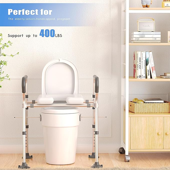 Raised Toilet Seat with Handles, Toilet Seat Riser for Seniors with Adjustable Height, 400lb Handicap Elevated Toilet Seat for Elderly, Pregnant, Fit Any Toilet