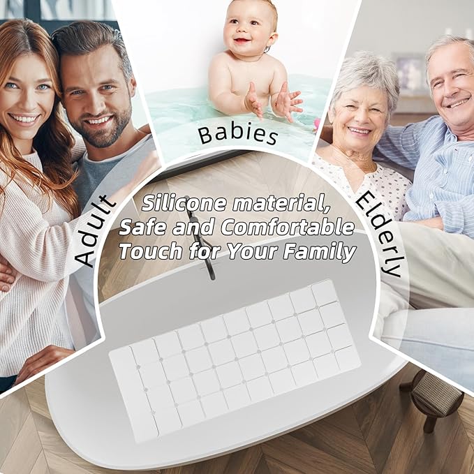 Bathtub Mat Non-Slip Silicone Soft Odorless Large Bath Mat No Suction Cups for Refinished,Reglazed and Textured Shower Mats Non Slip Extra Long Tub Mat (16x40inch White)