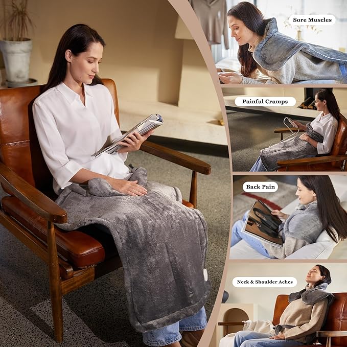 WUGE Mothers Day Gifts for Mom, Heating Pad for Neck Shoulder and Back, Birthday Gift for Women Men, Deeper Pain Relief, Large Weighted Heat Pad, ETL Certified, Gray