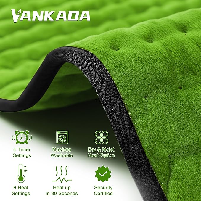Deepsoon Heating Pad,Electric Heating Pads for Back,Neck,Moist Heating Pad for Abdomen Shoulder Knee Legs,Dry/Moist Heat&Auto Shut Off,Mother's Day Birthday for Men and Women,Green Black,24x12 Inch