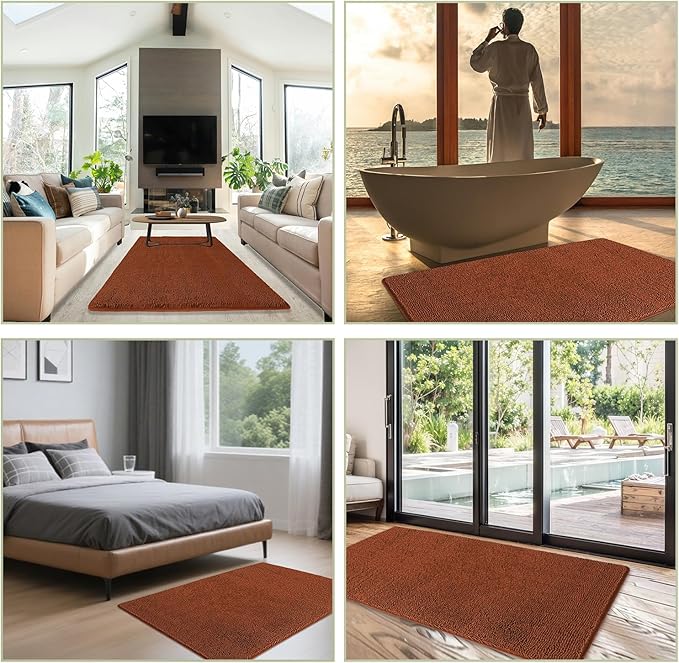 Bathroom Rugs 36 x 60 Inch – Extra Large Bath Mat | Absorbent and Washable Thick Chenille Bath Rugs Non-Slip Runner Rug for Bathroom, Shower, Tub(Rust)