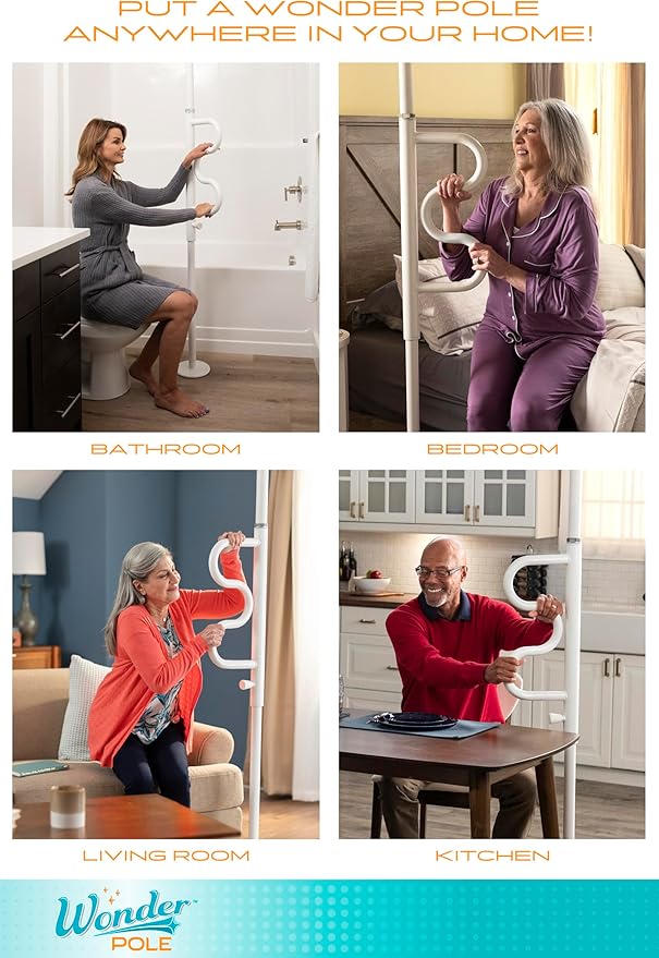 Stander Wonder Pole, Security-Pole and Curve Grab Bar, Tension Mounted Floor to Ceiling Transfer-Pole for Seniors, Elderly Adults, Bathroom Safety Assist and Stability Rail, Graphite