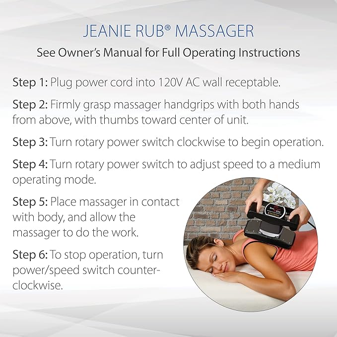 Core Products Jeanie Rub Massager Deluxe Package - Variable Speed Electric Massager for Deep Tissue Pain Relief, Full Body Massage, Back & Shoulder Massager w Fleece Pad Cover & Trigger Point
