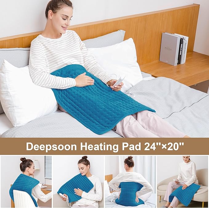 Deepsoon Heating Pad,Electric Heating Pads for Back,Neck,Moist Heating Pad for Abdomen Shoulder Knee Legs,Dry/Moist Heat&Auto Shut Off,Mother's Day Birthday for Men and Women,Blue,24x20 Inch