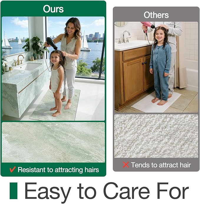 LUMI Ultra Thin Bath Mat, Super Absorbent Quick Dry Bathroom Rugs, Non-Slip Bathroom Mats, Marble Bathmats Fit Under Door, Bathtub, Sink, Shower Room, 24"x44", Green