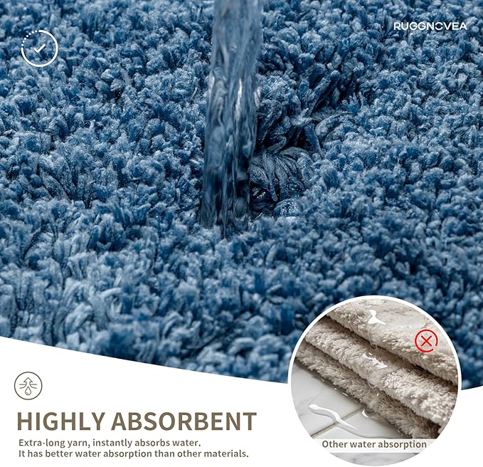 Bathroom Rugs Non Slip Washable 48x24, Ultra Thick Soft Microfiber Absorbent Bath Mats, High Density Foam Latex Non Slip Backing Bath Rugs, Fluffy Floor Carpet for Tub&Shower, Blue