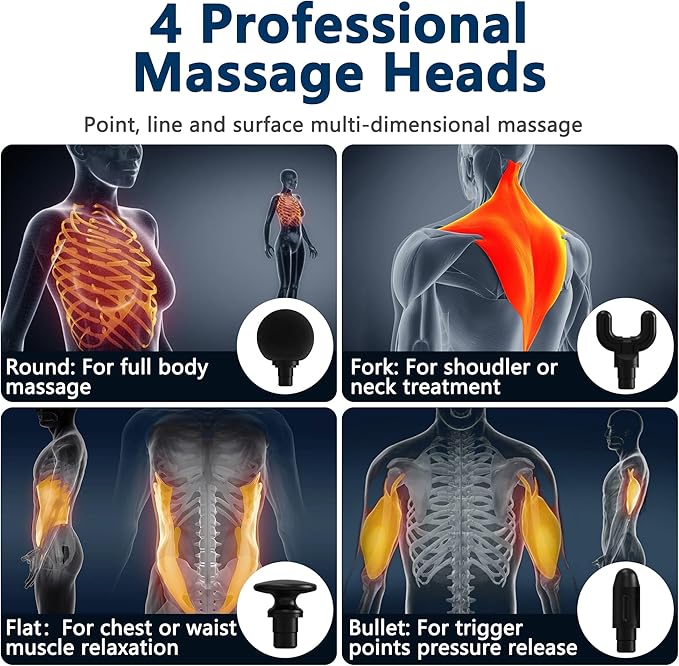 UFFAE Massage Gun with Upgraded Extension Handle, Back Massager for Pain Relief Deep Tissue, Muscles/Neck/Shoulders/Waist/Legs Massager with 4 Massage Heads & 6 Speed Levels & 3 Massage Modes