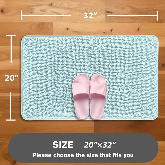 Aqua Bathroom Rugs – Absorbent and Washable Bath Mat, Non-Slip, Thick Soft Chenille Bath Rugs for Bathroom Floor, Shower, Sink - 20" x 32"
