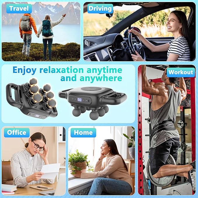 UFFAE Six Head Massage Gun, 50 Intensity Levels & 9 Massage Modes, Equipped with 3 Different Massage Heads, Massage Gun with Adjustable Belt Ideal Gifts for Women, Men, Mom, and Dad