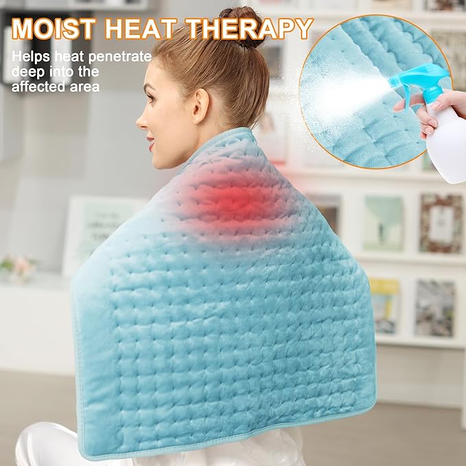 Deepsoon Heating Pad,Electric Heating Pads for Back,Neck,Moist Heating Pad for Abdomen Shoulder Knee Legs,Dry/Moist Heat&Auto Shut Off,Mother's Day Birthday for Men and Women,Light Blue,24x20 Inch