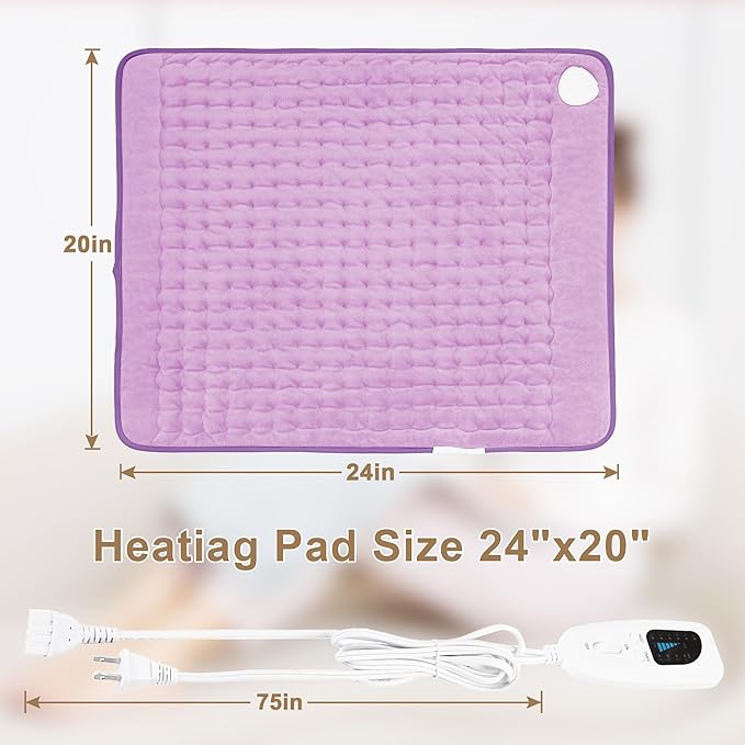 Deepsoon Heating Pad,Electric Heating Pads for Back,Neck,Moist Heating Pad for Abdomen Shoulder Knee Legs,Dry/Moist Heat&Auto Shut Off,Mother's Day Birthday for Men and Women,Light Purple,24x20 Inch