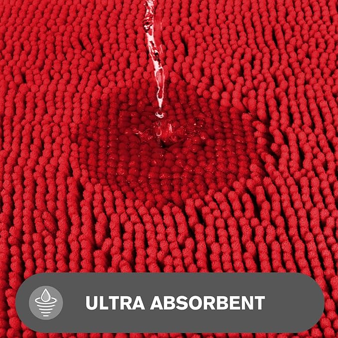 Bathroom Runner Rug 47 x 17 Inch – Long Bath Mat | Absorbent and Washable Thick Chenille Bath Rug Non-Slip Runner Rug for Bathroom, Shower, Sink(Red)