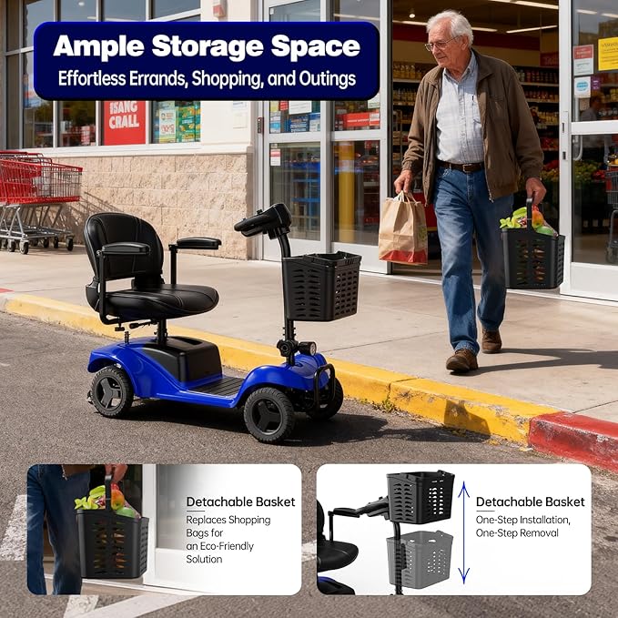 Mobility Scooter for Adults,4 Wheel Mobility Scooter,28 Miles Range,300LBS Capacity,Lightweight and Portable,with LED Headlights and Basket,Charger Included,Gifts Suitable for Elders,Blue