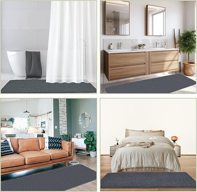 Bathroom Runner Rug 24 x 72 Non Slip – Extra Long Bath Mat | Absorbent and Washable Thick Chenille Runner Rug for Bathroom, Shower, Tub, Sink(Gray)