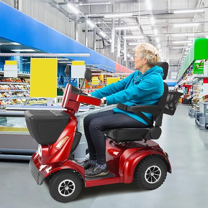 Heavy Duty Mobility Scooter for Seniors/Adults, 500LBS Capacity Electric Scooter, All Terrain Mobility Scooters, 1000W 15MPH, 13.78" Off Road Tires,32 Miles Long Range 4 Wheel Scooter, Red 32Miles