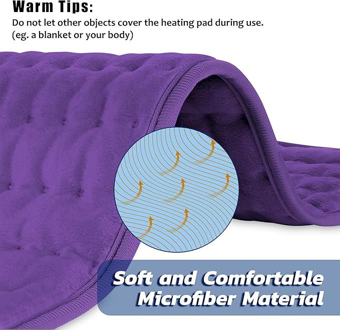 24"X20" Electric Heating pad with 6 Heat Settings, Auto Shut Off, Dry Electric Heating for Back Neck Knee Arms Legs Shoulder Heat Pads for Christmas Birthday Father's Day Mother's Day (Dark Purple)