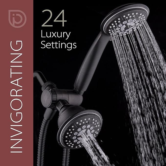 1753 Handheld Showerhead & Rain Shower Combo. High Pressure 24 Function 4" Face Dual 2 in 1 Shower Head System with Stainless Steel Hose, Patented 3-way Water Diverter in Oil Rubbed Bronze
