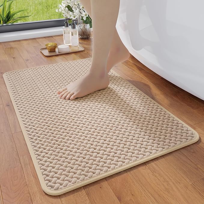YDKGL Bathroom Rugs Non Slip, Super Absorbent Quick Dry Bath Mats for Bathroom, Foam Weave Texture Thin Bath Rugs Washable with Rubber Backing Fit Under Door Outside Shower, 20” x 31“
