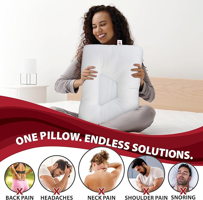 Core Products Tri-Core Cervical Support Pillow – Firm Orthopedic Neck Pillow for Pain Relief, Back and Side Sleepers – Ergonomic Contour Pillow – Assembled in USA, Midsize
