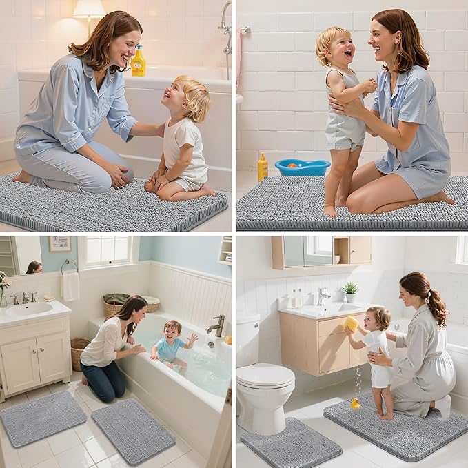 Arotive Bathroom Rugs 59x24, Extra Soft Absorbent Shaggy Chenille Bath Rugs, Machine Washable Rubber Backing Non-Slip Bath Mats for Bathroom Floor Tub and Shower, Home Decor Accessories,Light Grey