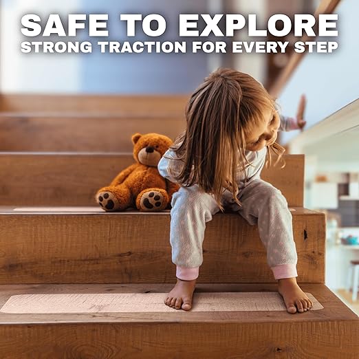 Clear Non Slip Stair Treads for Wooden Steps Indoor 24"x4" – 18-Pack Peel Stick Stair Treads – Self Adhesive Transparent Step Covers – Stair Grip Tape for Dogs, Kids – by STEPCORE