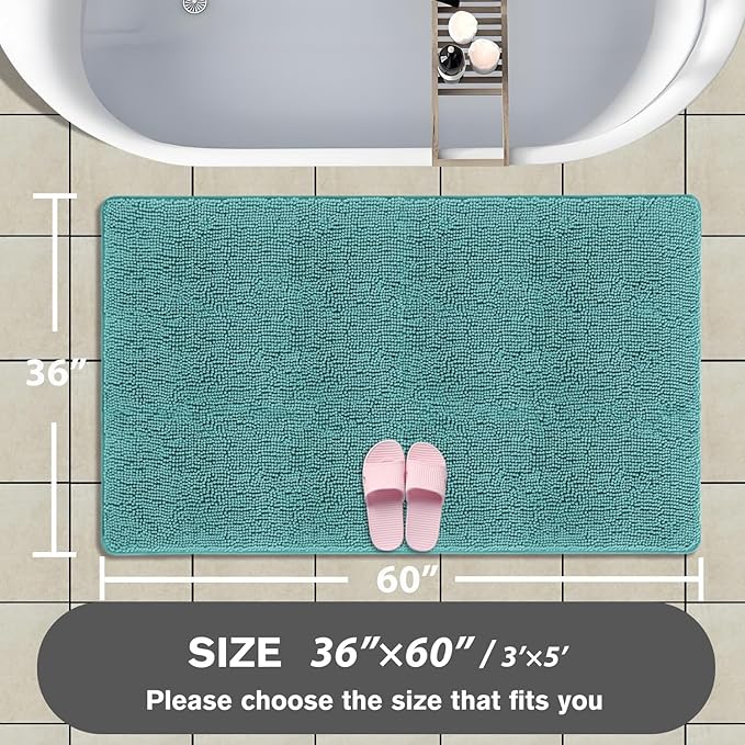 Bathroom Rugs 36 x 60 Inch – Extra Large Bath Mat | Absorbent and Washable Thick Chenille Bath Rugs Non-Slip Runner Rug for Bathroom, Shower, Tub(Teal)