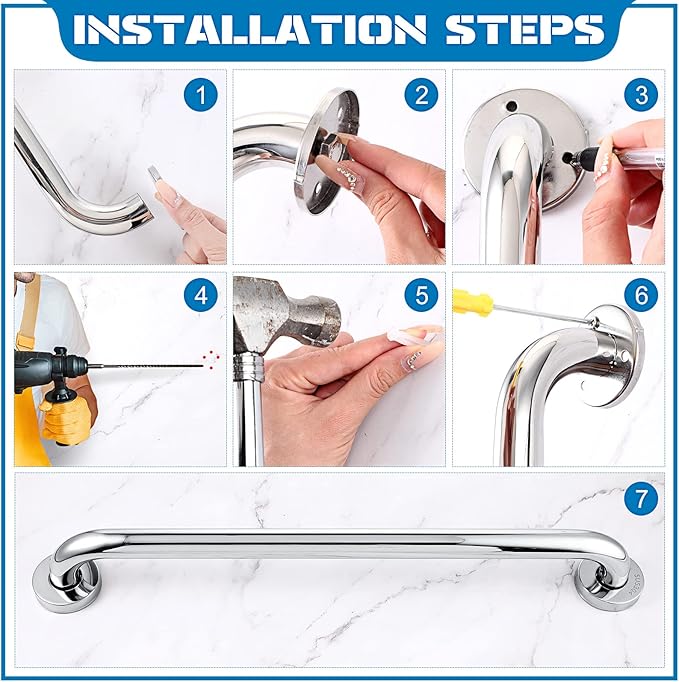 Blulu 2 Set Shower Grab Bar Stainless Steel Bathroom Grab Bar Handle Anti Slip Heavy Duty Bathtub Handle Support Balance Hand Rails for Bathroom Elderly Handicap Senior Pregnant (24 Inch)