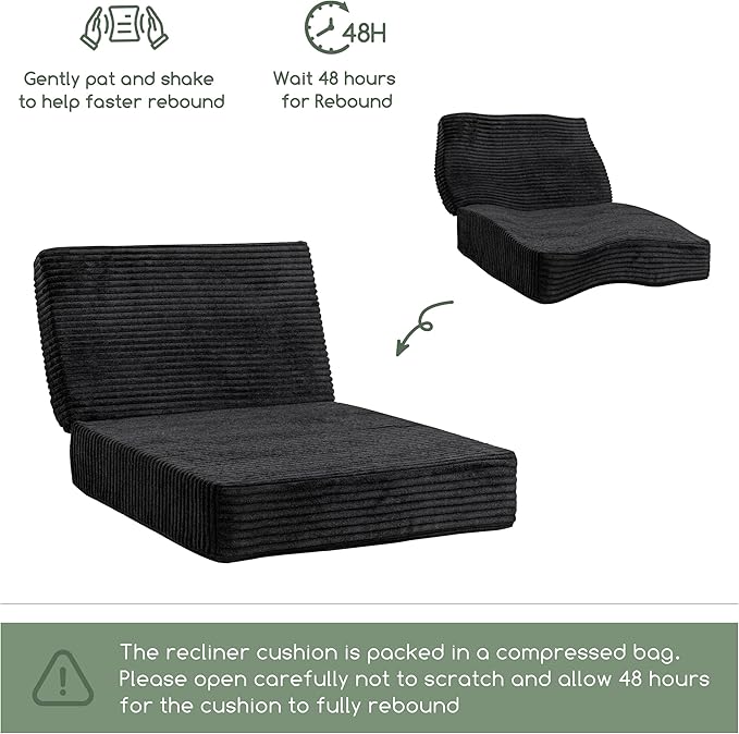 HIGOGOGO Corduroy Recliner Chair Cushion with Lumbar Support Pillow Soft Non-Slip 4" Thick Seat Pad Prevent Buttocks Pain in Seniors (Black, 12" Backrest)