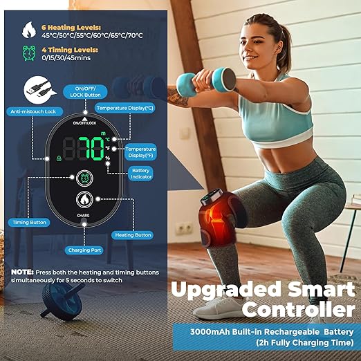 MOAJAZA Heated Knee Brace, Cordless Knee Heating Pad, Knee Warmer with Multiple Heating Modes, Brace Wrap for Men Women Seniors