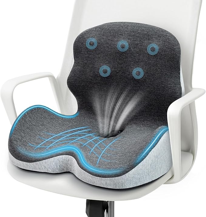 Seat Cushion - Memory Foam Cushion for Office Chair, Lumbar Support Pillow One Piece, for Sciatica & Tailbone Pressure Relief Coccyx Pad for Long Sitting Office Chair, Wheelchair, Home, Office