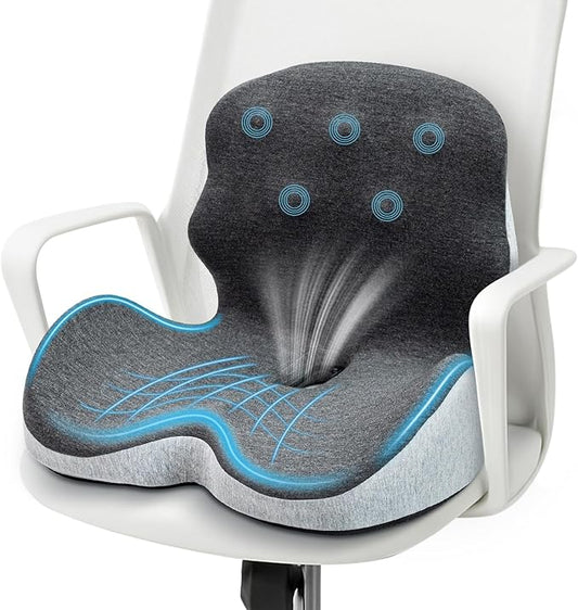Seat Cushion - Memory Foam Cushion for Office Chair, Lumbar Support Pillow One Piece, for Sciatica & Tailbone Pressure Relief Coccyx Pad for Long Sitting Office Chair, Wheelchair, Home, Office