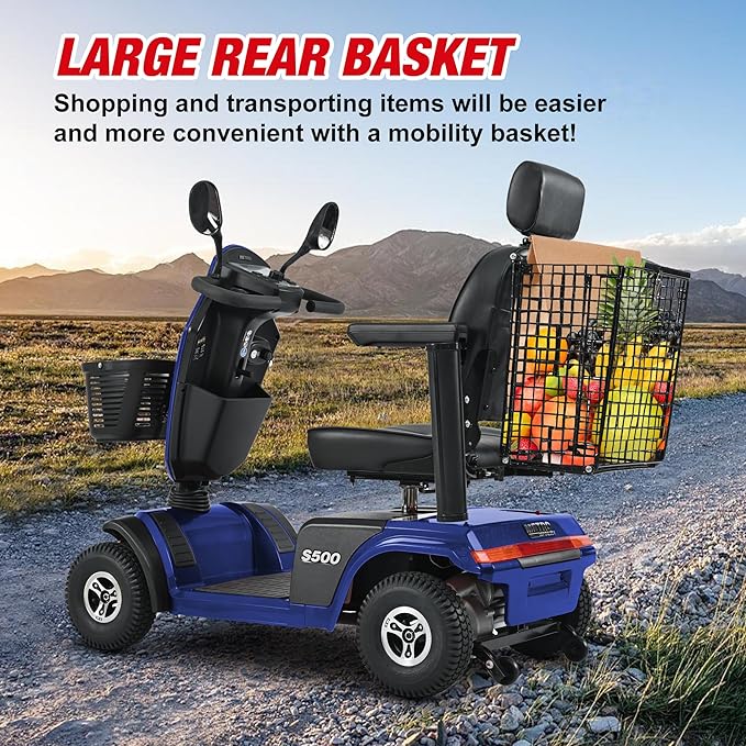 Metro Mobility Powered Mobility Scooters, 4 Wheel Mobility Scooters for Adults, 350 lbs Capacity Folding Mobility Scooter, 25 Miles Long Travel Range Scooter for Seniors Blue