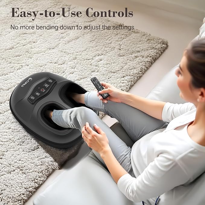 CuPiLo FSA Eligible HSA Foot Massager with Heat [Remote Control], Shiatsu Foot Massager Machine with 5 Compression Levels, Electric Feet Massager for Foot Pain Relief, Gifts for Elderly Senior Parents