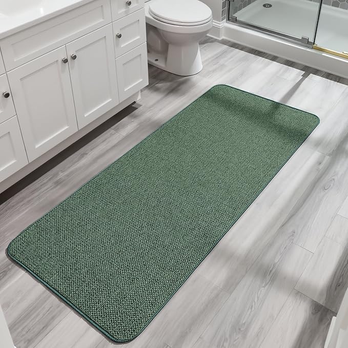 Bosap Bath Mat,Ultra Thin Bathroom Runner Rugs,Large Bath Mats for Bathroom,Quick Dry,Non-Slip,Machine Washable,Low Pile,Bath Rug,Shower Outside,Sink,Home Decor Accessories.Green,2'x6'(24x72inch)
