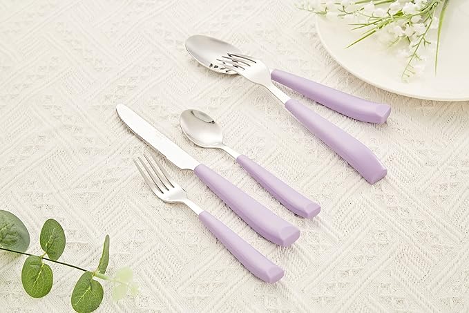 ANNOVA Silverware Set 20 Pieces Stainless Steel Cutlery Color Handle Flatware - 4 x Dinner Knife; 4 x Dinner Fork; 4 x Salad Fork; 4 x Dinner Spoon; 4 x Dessert Spoon (Lilac)