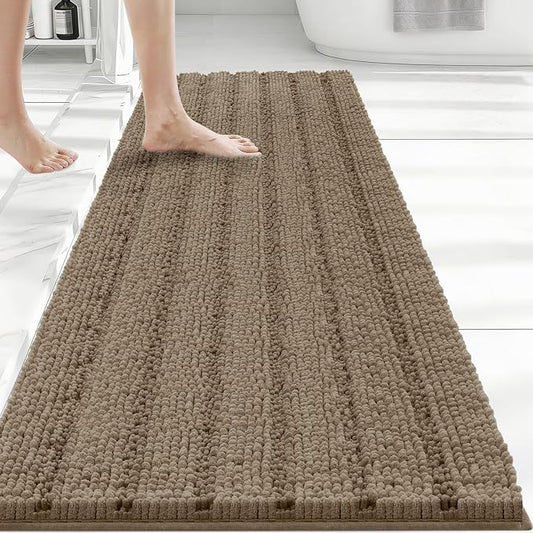 Bcoimo Long Bathroom Rug, Chenille Bath Runner with High Low Pile Design, Soft Absorbent Non Slip Bath Mat, Machine Washable Quick Dry Rug for Shower, Tub, Sink and Vanity