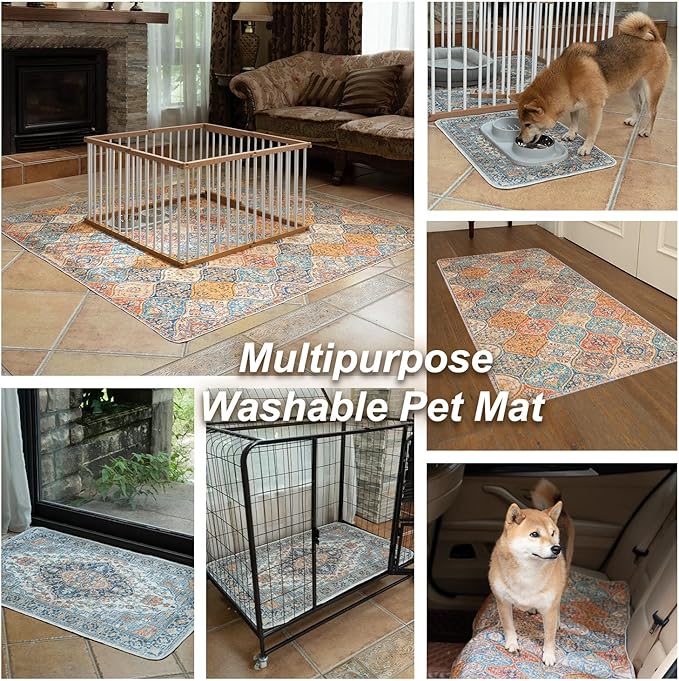 nunubaby 4PACKWashable Pee Pads for Dogs, Stylish, Non-Slip and Leak-Proof Pee Pads. Reusable Potty Pads for Dogs for Crates and Floors.(Beige/Multi, 24" x48" )