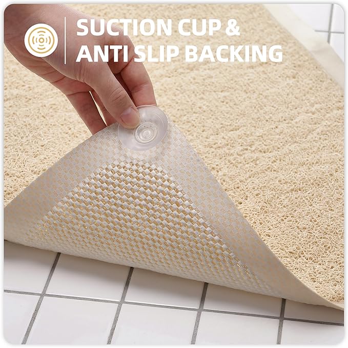 Upgraded Anti Slip Shower Mat for Inside Shower,Non Slip Bathtub Mat with Suction Cups,Shower Floor Mat，Scrubber Mats,Easy to Clean,Quick Dry,Easy Drainage,Loofah Bath Mat for Tub,Beige,24''x24''