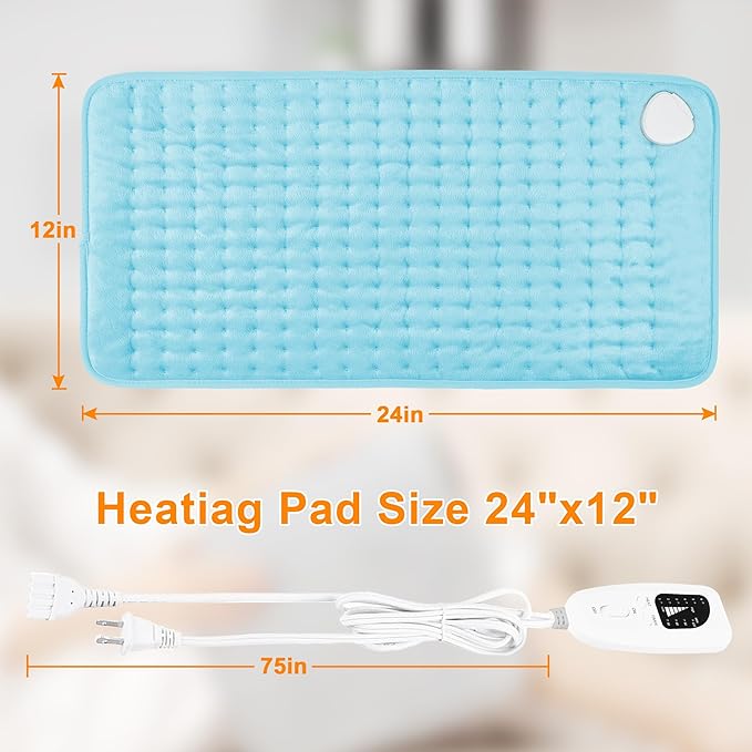 Deepsoon Heating Pad,Electric Heating Pads for Back,Neck,Moist Heating Pad for Abdomen Shoulder Knee Legs,Dry/Moist Heat&Auto Shut Off,Mother's Day Birthday for Men and Women,Light Blue,24x12 Inch