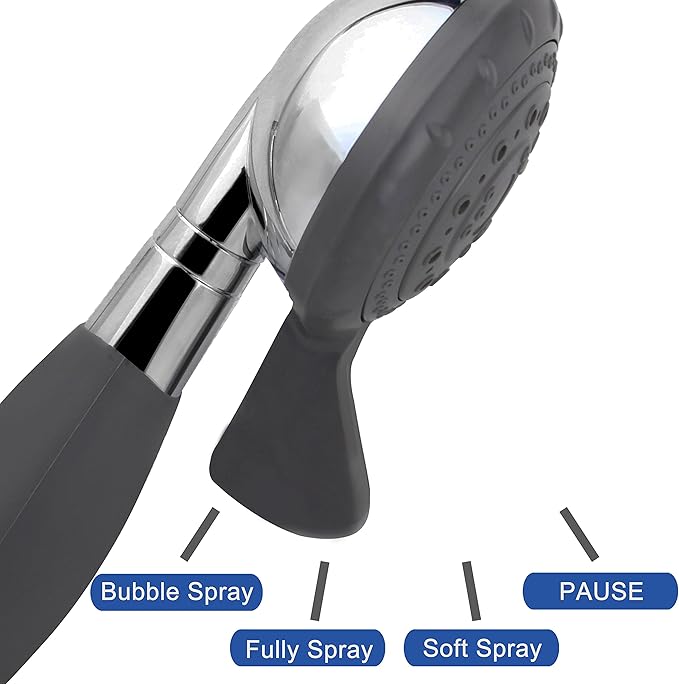 YOO.MEE ADA Handheld Shower Head- For Elderly, Parkinson, Arthritis or People Disabled in Action-w/Extra-Large Silicone Switching Device-w/Comfortable Grip Handle-w/Pause Setting-w/Soft Water, Chrome