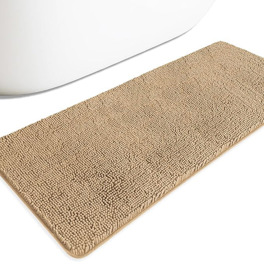 Bathroom Runner Rug 24 x 60 Inch – Extra Large Long Bath Mat | Absorbent and Washable Thick Chenille Bath Rug Non-Slip Runner Rug for Bathroom, Shower, Sink(Beige)