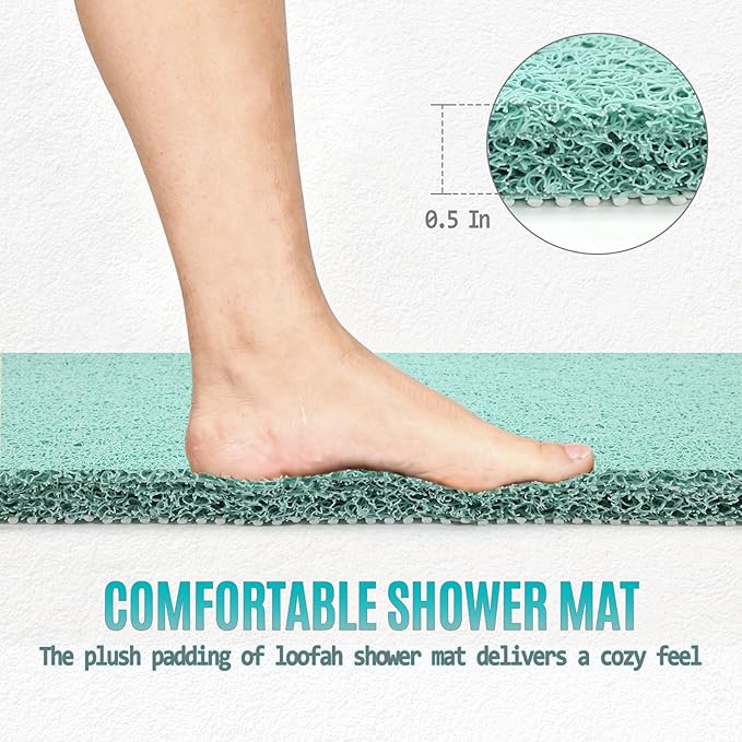 Joyhalo Shower Mat Bathtub Mat Non Slip, Bathmats Non Slip, Quick Drying Foot Scrubber Loofah Mats for Shower, Tub, Bathroom, Home, 24x24inch, Aqua