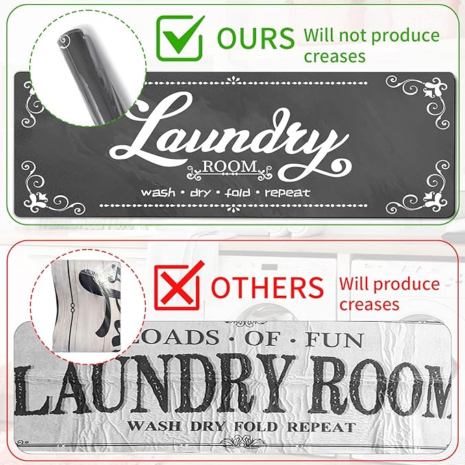 Laundry Room Rug Runner, 17.7"x45" Non Slip Grey Laundry Rugs, Farmhouse Washable Floor Laundry Mats for Laundry Room, Mudroom, Kitchen, Washroom, Bathroom, Hallway Entryway Area Rugs Decor