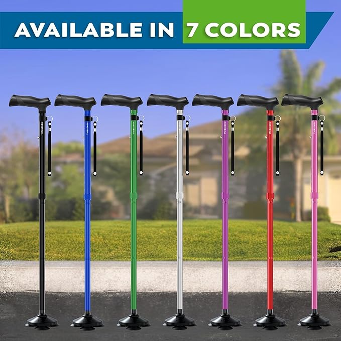 HONEYBULL Walking Cane for Men & Women Foldable, Adjustable, Heavy Duty, Free Standing, All Terrain, Collapsible Walking Sticks for Seniors & Adults