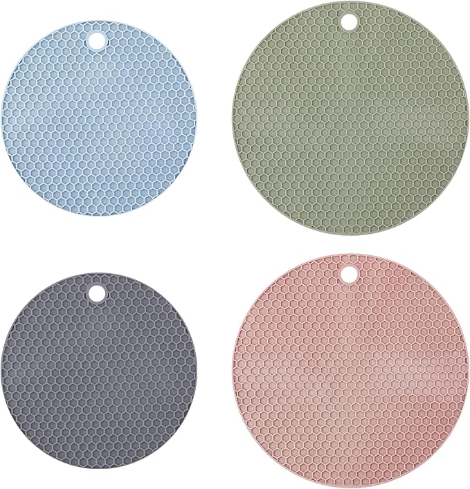 4pcs Silicone Jar Opener Gripper Pad, 5.7 Inch 6.8 Inch Jar Gripper Pad Multi-Purpose Round Honeycomb Jar Opener for Weak Hands Seniors Elderly Kids (Grey, Blue, Green, Pink)