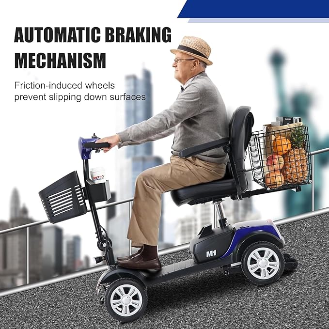 Mobility Scooter for Seniors and Adults M1 Blue, 300W Motor, 9” Solid Tires, Foldable Heavy Duty Electric Scooter, Comfortable Adjustable Seat with 360° Rotation, Portable for Travel