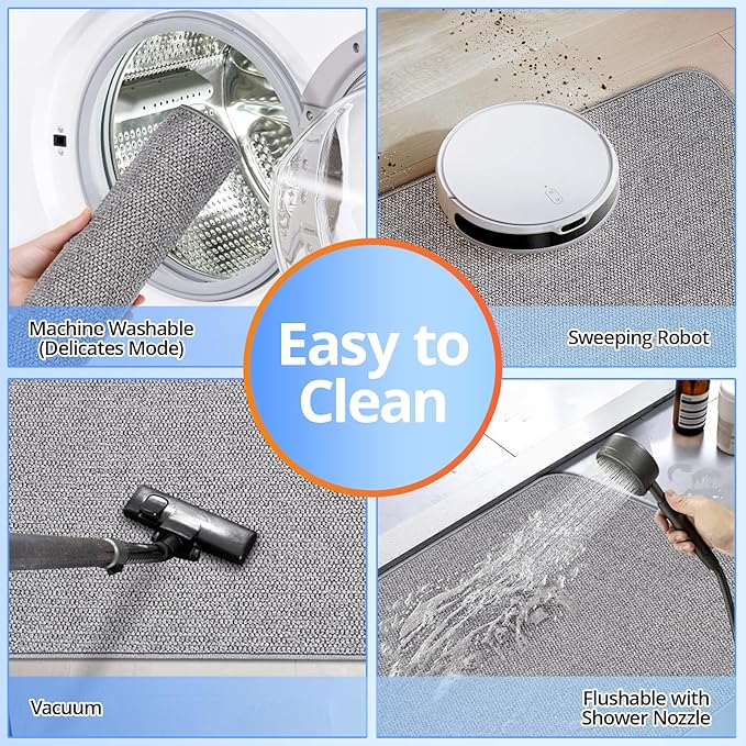 Upgraded Bath Mat 24x48Inch, Thin Bath Mats Rugs with Rubber Backing Non-Slip, Absorbent,Quick Dry Machine Washable, Home Decor Accessories Cozy Cloth Bathroom Rugs fit Under Door/Sink/Tub/Shower-Gray